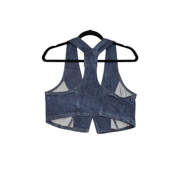 Sneak Peek Denim Cropped Vest Medium | Y2K Racerback Utility Streetwear Layer - Picture 6 of 6